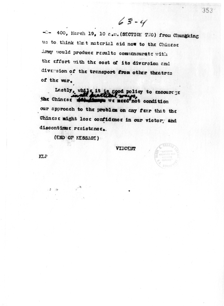 Telegram from John Carter Vincent to Secretary of State Cordell Hull
