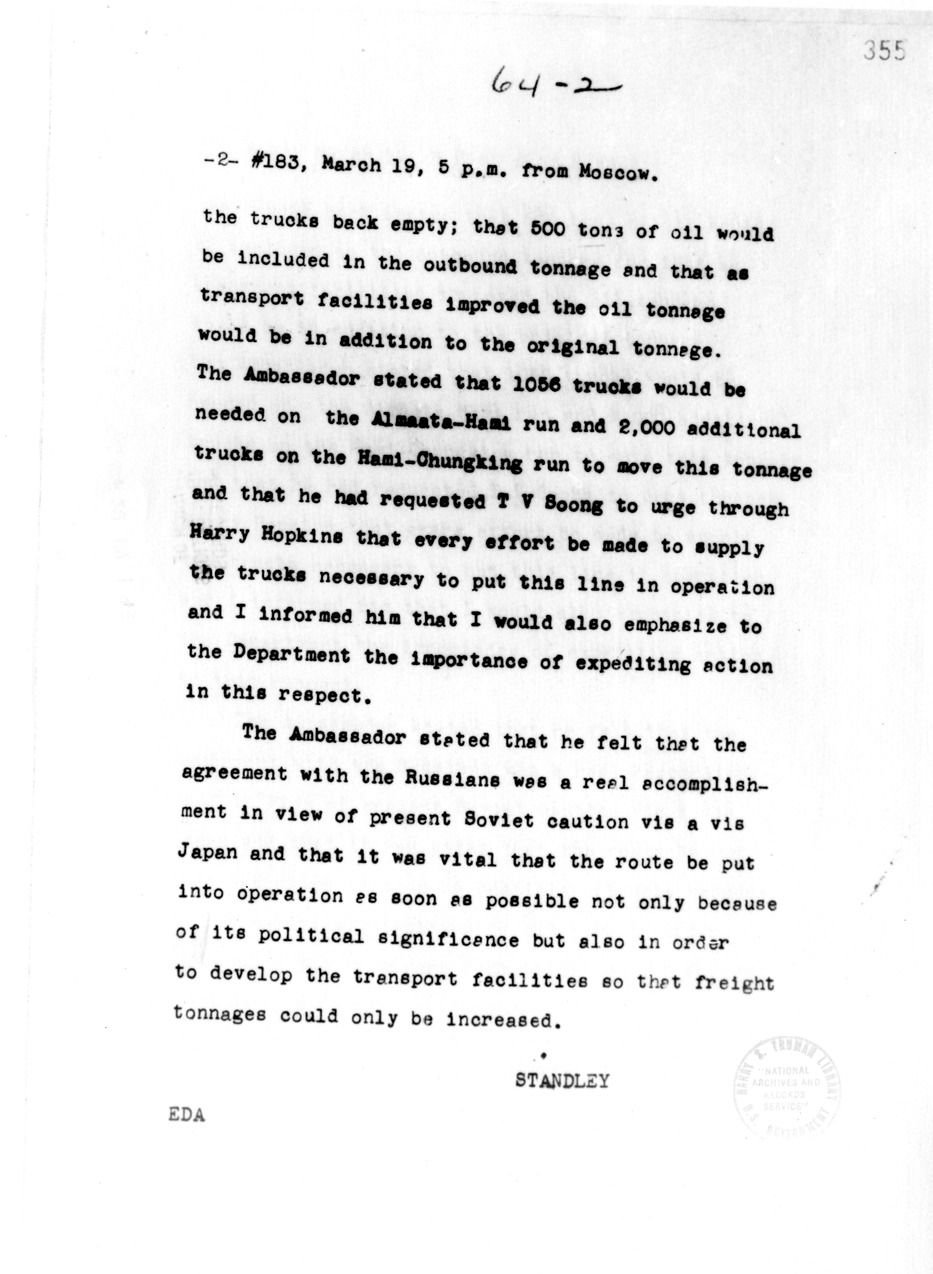 Telegram from Ambassador William H. Standley to Secretary of State Cordell Hull
