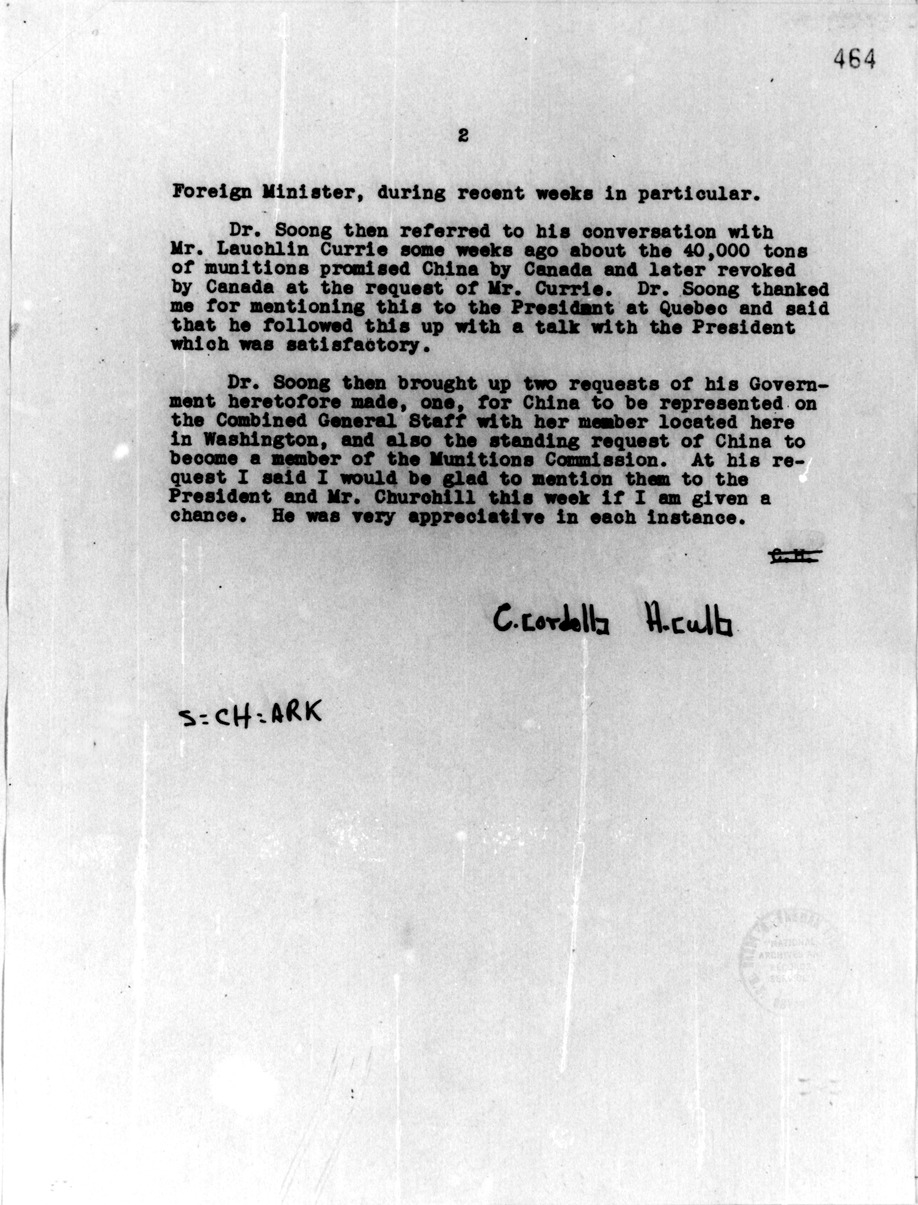 Memorandum of Conversation with Secretary of State Cordell Hull and T. V. Soong