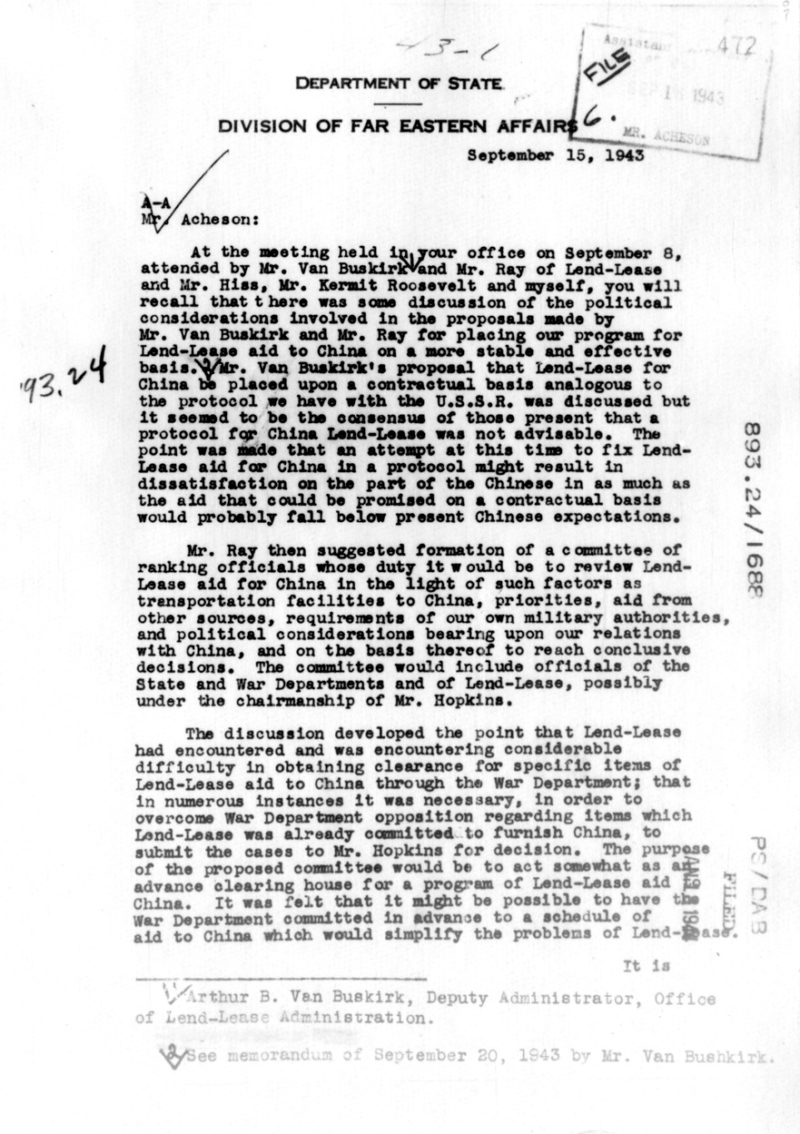 Memorandum from John Carter Vincent to Dean Acheson