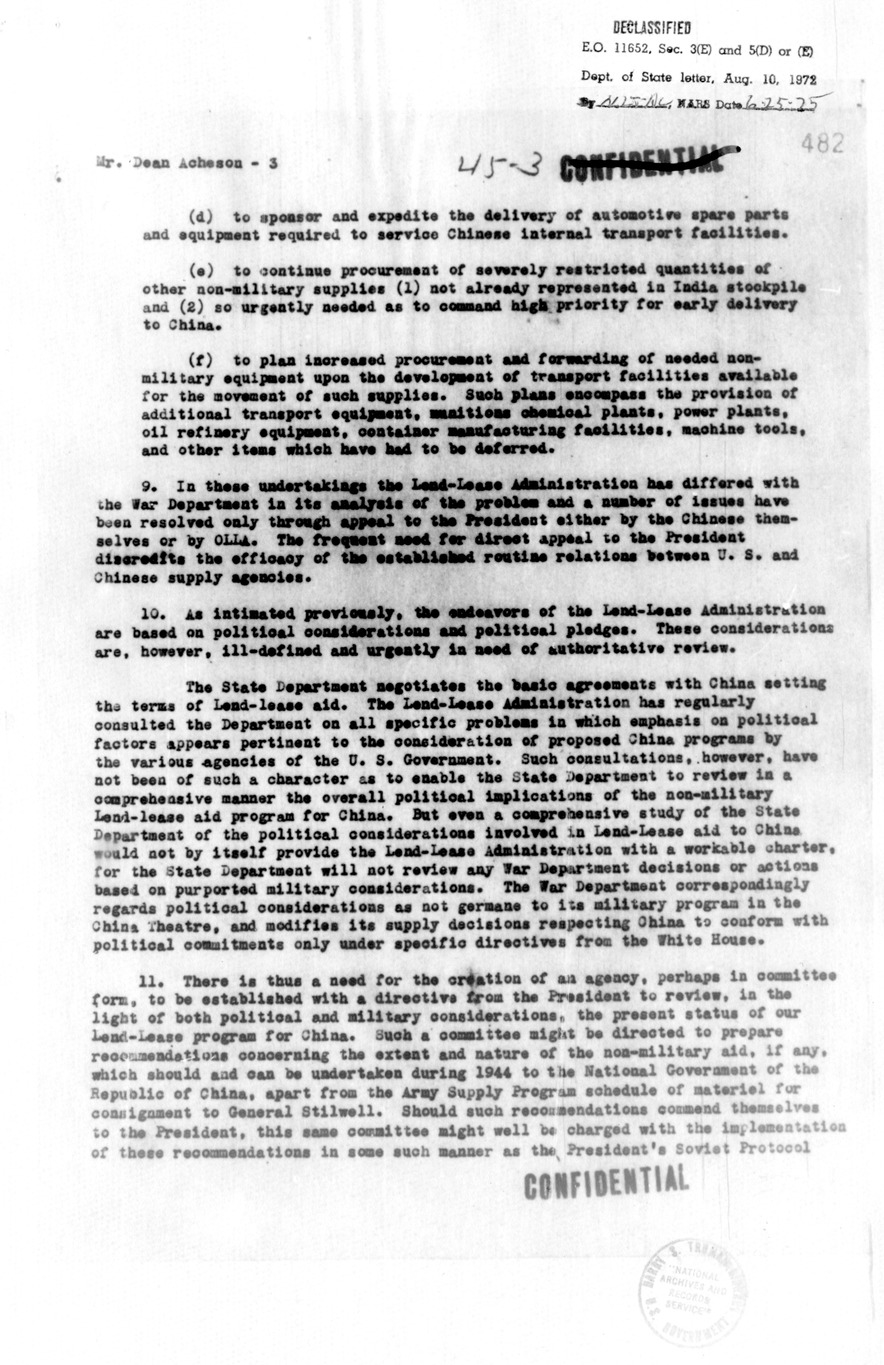 Memorandum from Arthur Van Buskirk to Dean Acheson