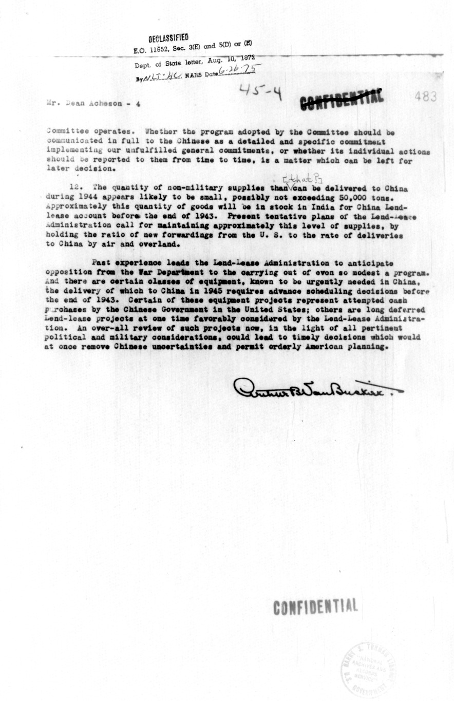 Memorandum from Arthur Van Buskirk to Dean Acheson