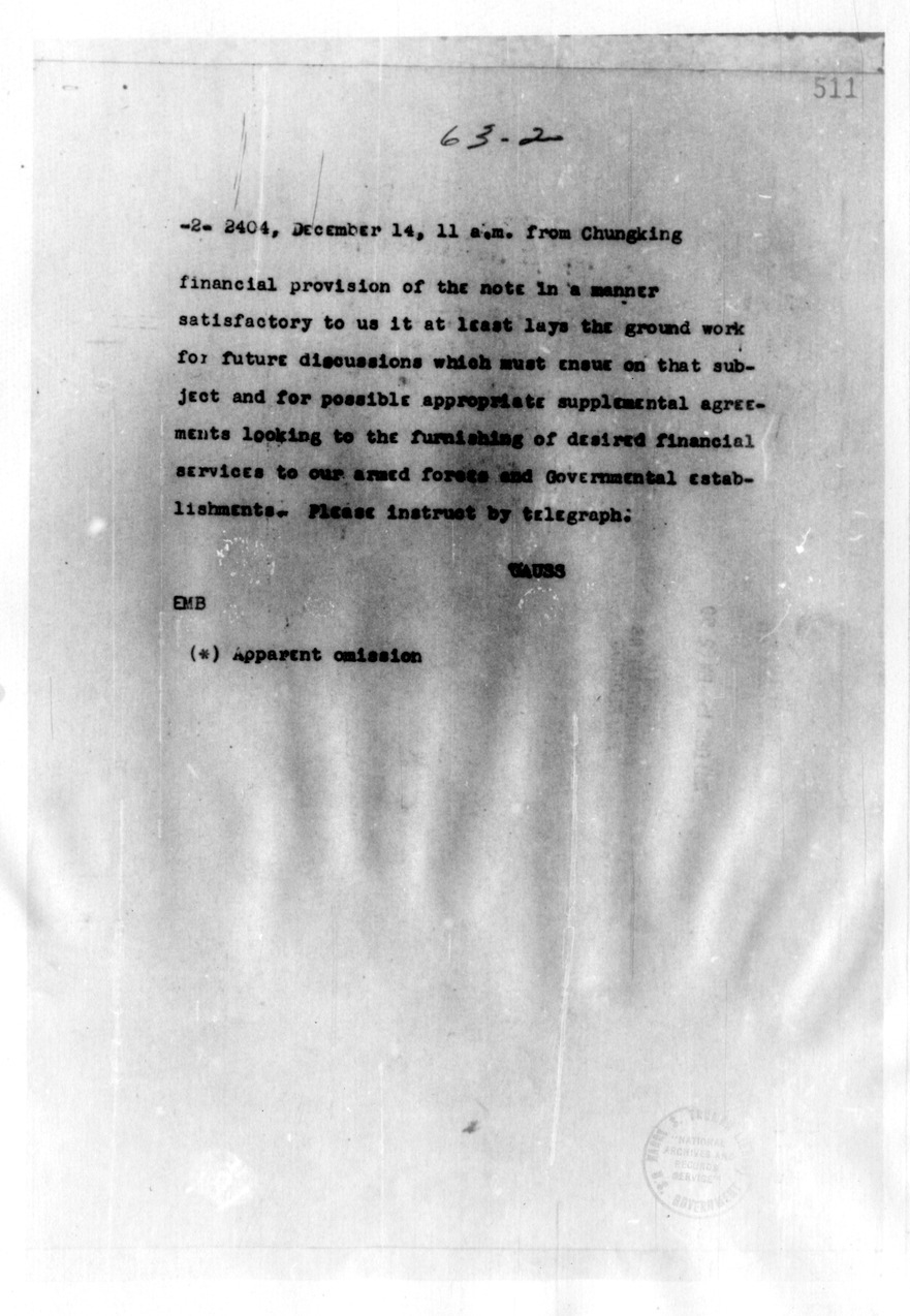 Telegram from Ambassador Clarence Gauss to Secretary of State Cordell Hull