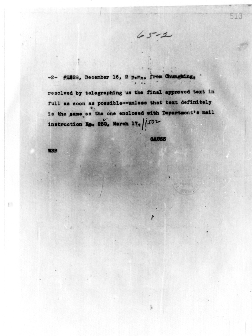 Telegram from Ambassador Clarence Gauss to Secretary of State Cordell Hull