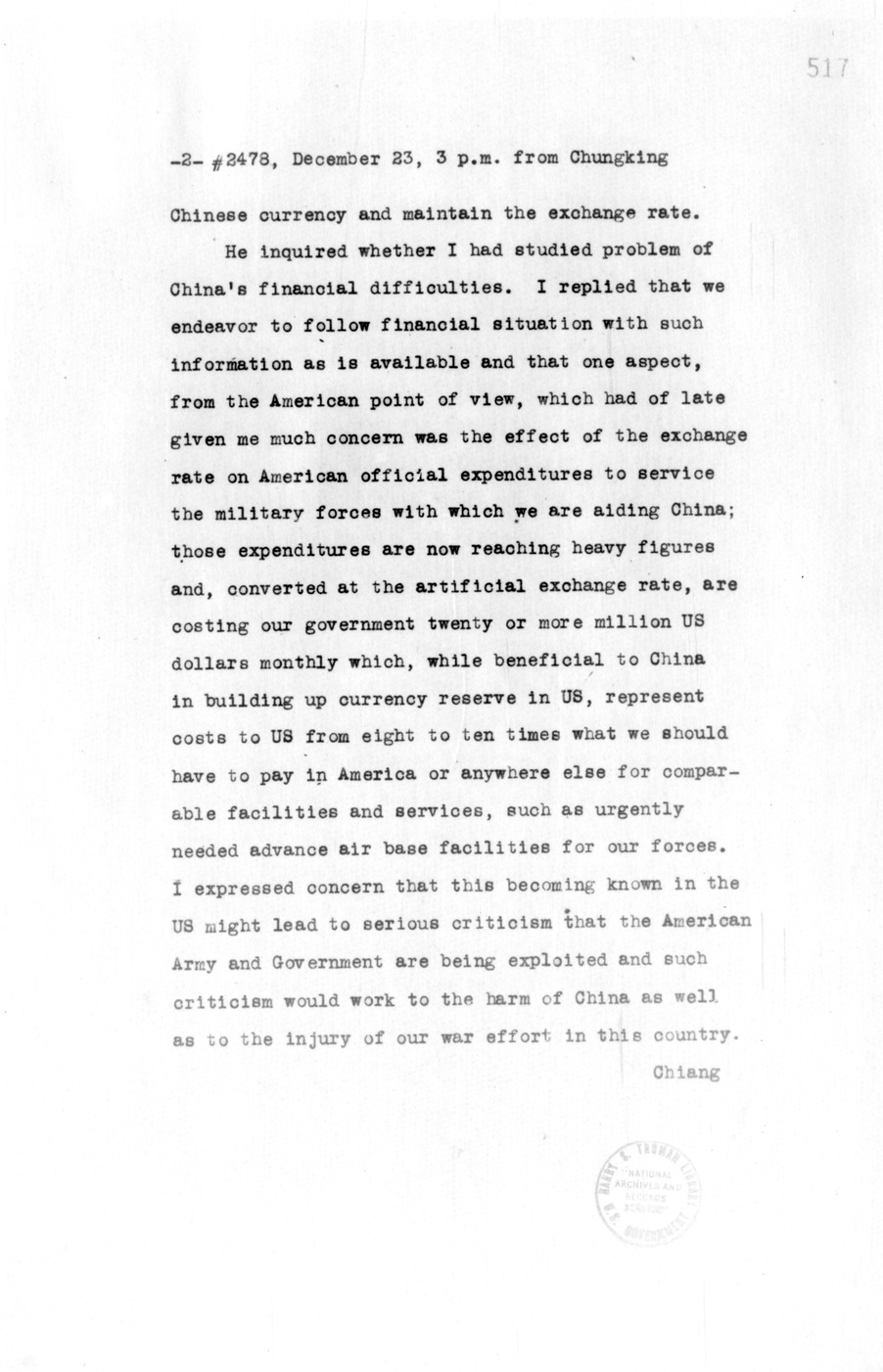 Telegram from Ambassador Clarence Gauss to Secretary of State Cordell Hull
