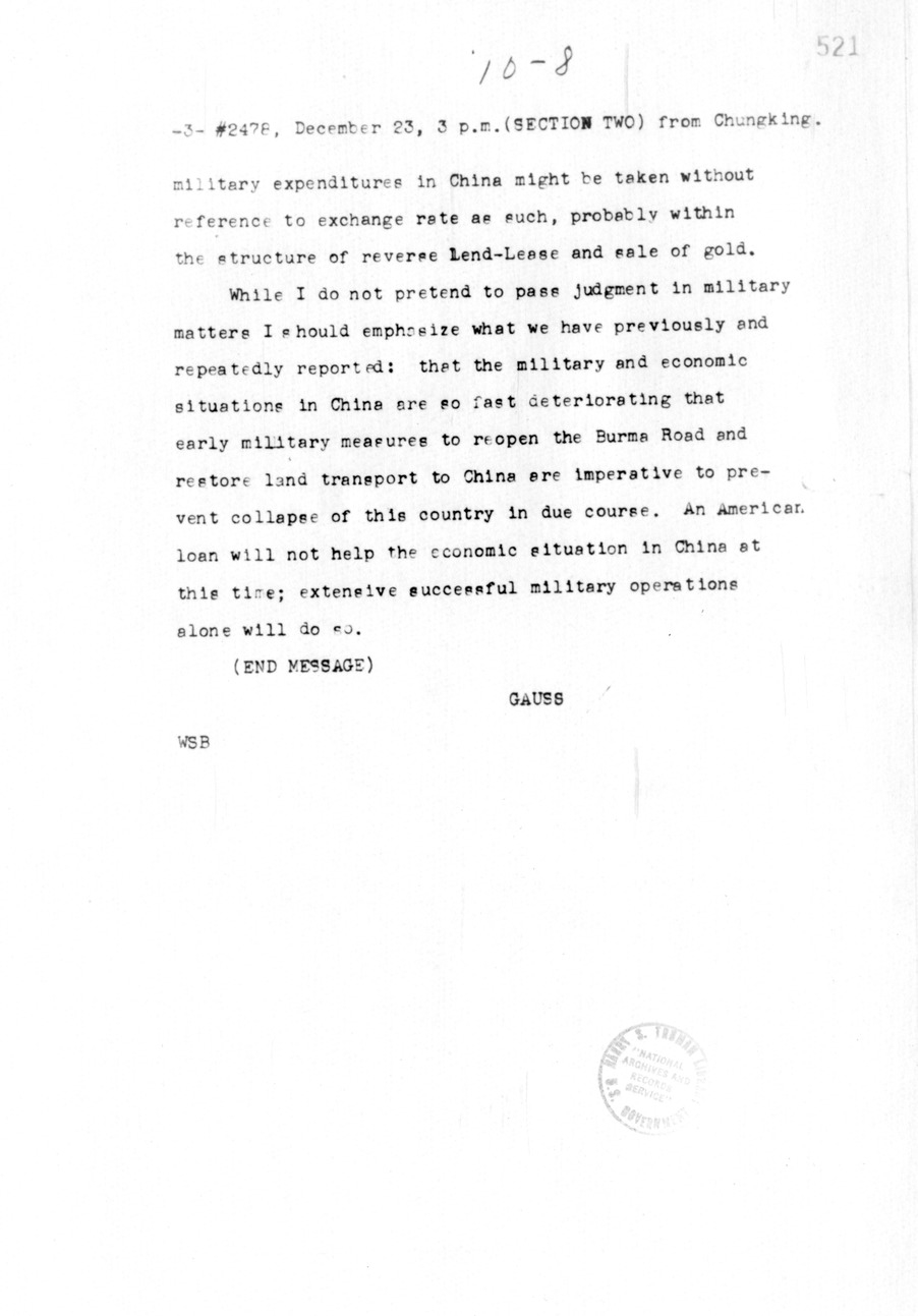 Telegram from Ambassador Clarence Gauss to Secretary of State Cordell Hull