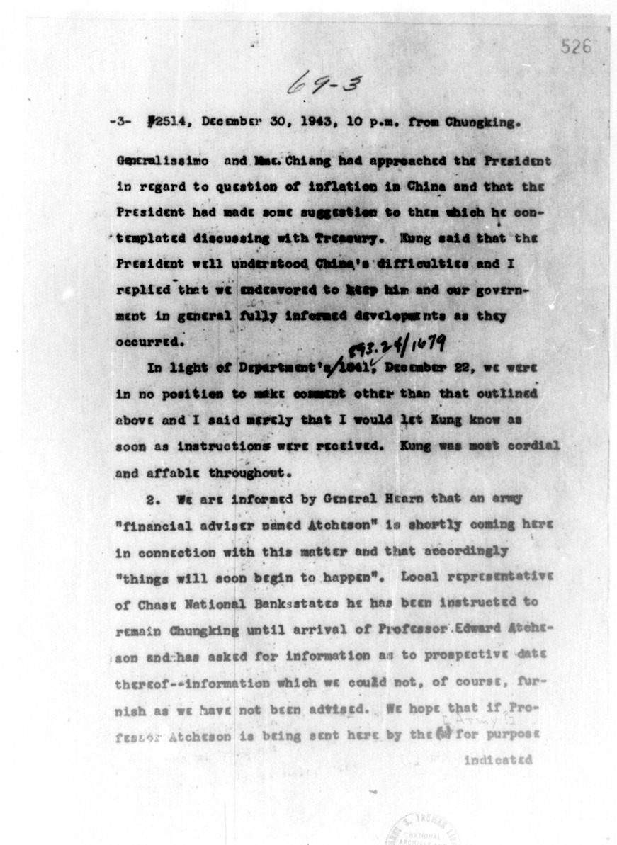 Telegram from Ambassador Clarence Gauss to Secretary of State Cordell Hull
