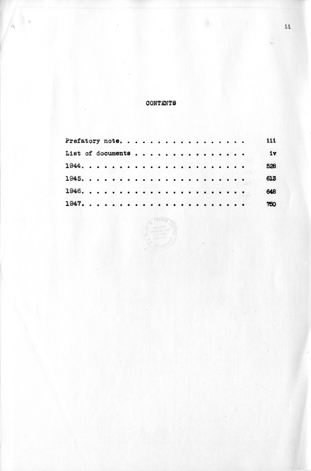 Title and Table of Contents, Documents On Diplomatic Aspects Of Efforts By The United States To Supply China With Materials Of War Under The Lend-Lease Act, 1940-1947 - Part IV (1944-1947)