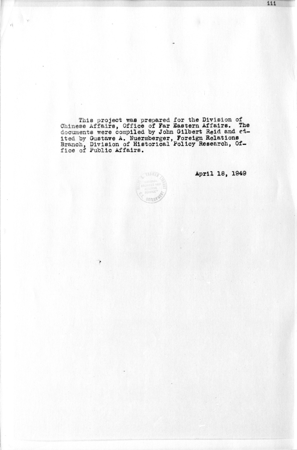 Title and Table of Contents, Documents On Diplomatic Aspects Of Efforts By The United States To Supply China With Materials Of War Under The Lend-Lease Act, 1940-1947 - Part IV (1944-1947)