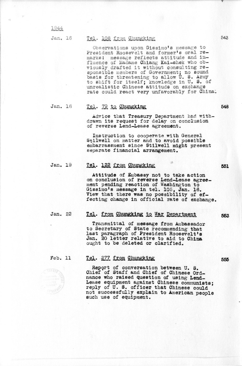 Title and Table of Contents, Documents On Diplomatic Aspects Of Efforts By The United States To Supply China With Materials Of War Under The Lend-Lease Act, 1940-1947 - Part IV (1944-1947)