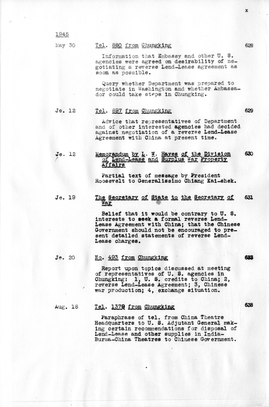 Title and Table of Contents, Documents On Diplomatic Aspects Of Efforts By The United States To Supply China With Materials Of War Under The Lend-Lease Act, 1940-1947 - Part IV (1944-1947)