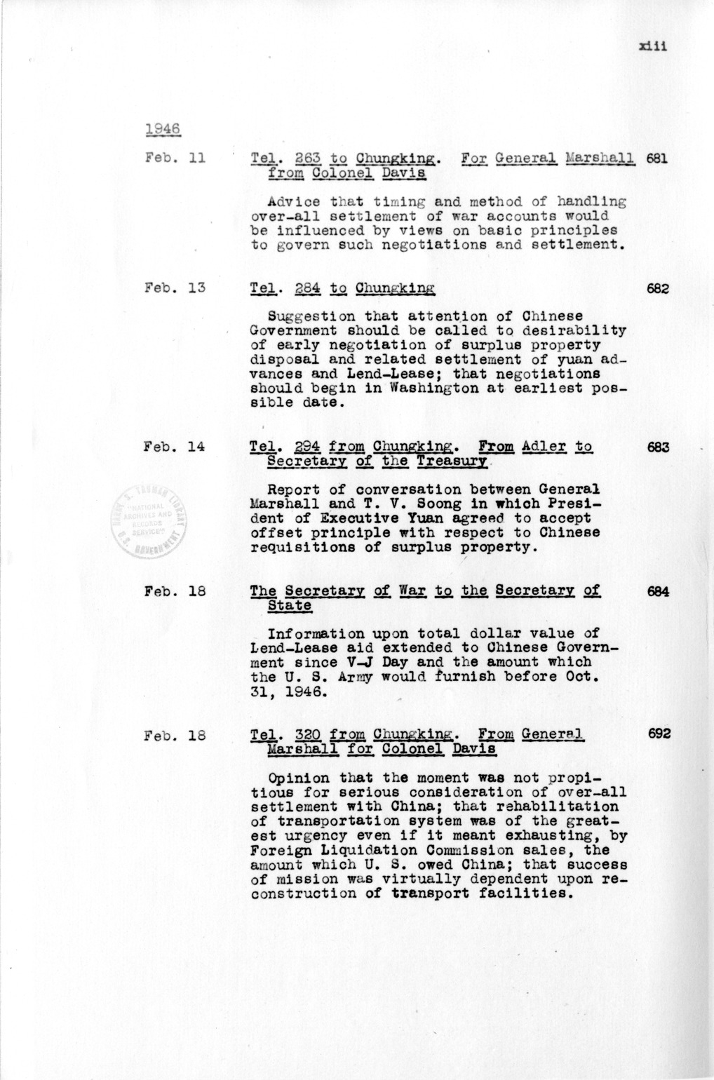 Title and Table of Contents, Documents On Diplomatic Aspects Of Efforts By The United States To Supply China With Materials Of War Under The Lend-Lease Act, 1940-1947 - Part IV (1944-1947)