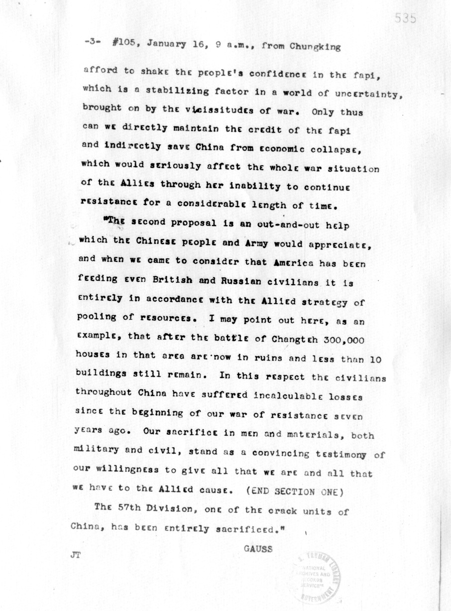 Telegram from Ambassador Clarence Gauss to Secretary of State Cordell Hull