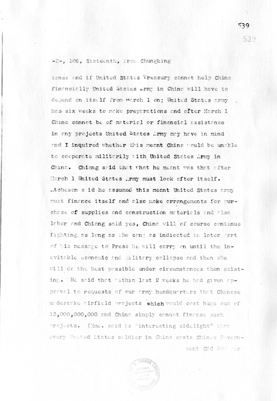 Telegram from Ambassador Clarence Gauss to Secretary of State Cordell Hull
