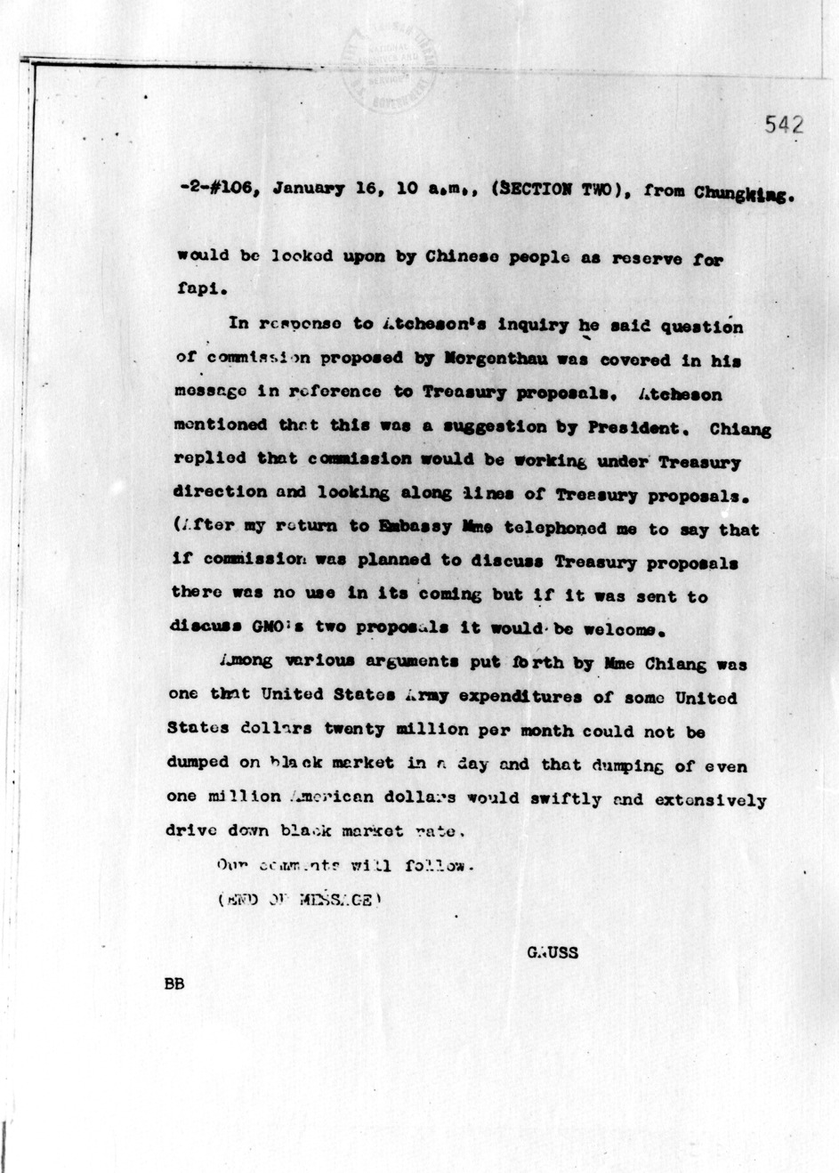 Telegram from Ambassador Clarence Gauss to Secretary of State Cordell Hull