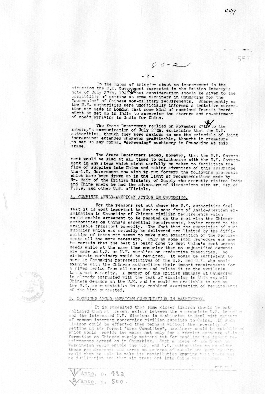 Aide-Memoire from the British Civil Secretariat