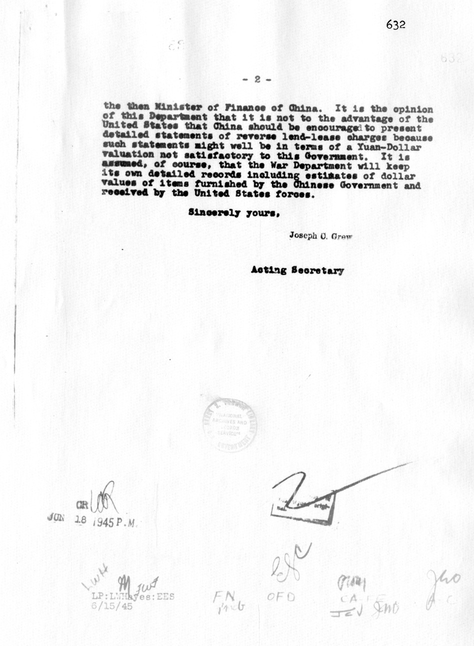 Memorandum from Joseph Grew to Secretary of War Henry Stimson