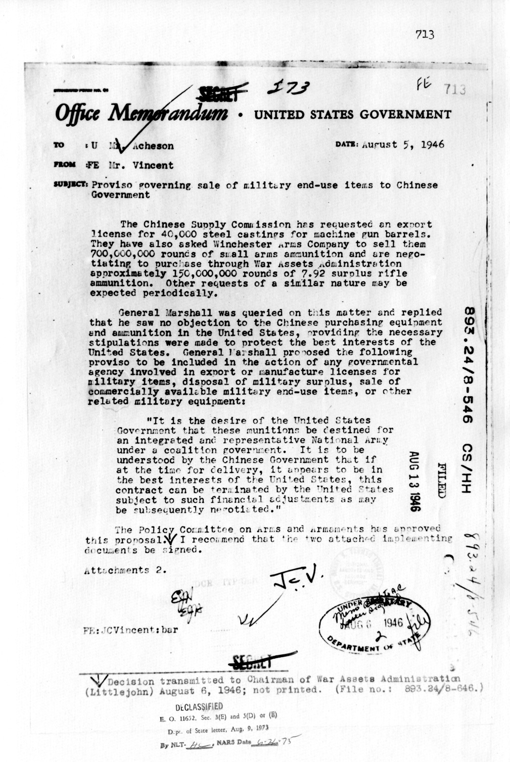 Memorandum from John Carter Vincent to Dean Acheson