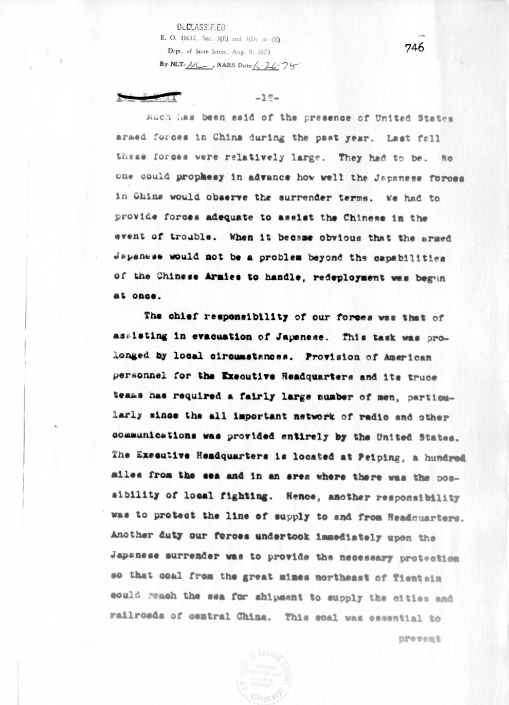 Memorandum from Dean Acheson to Secretary of War Robert Patterson, with Attachement