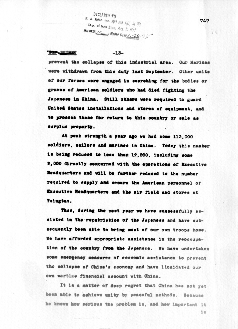 Memorandum from Dean Acheson to Secretary of War Robert Patterson, with Attachement