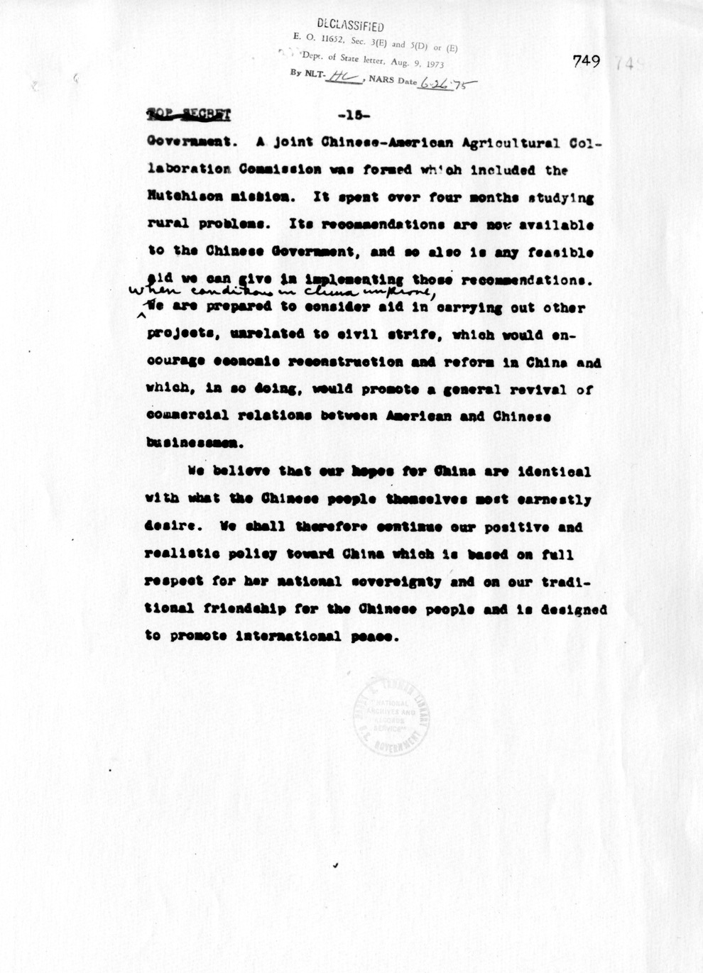 Memorandum from Dean Acheson to Secretary of War Robert Patterson, with Attachement