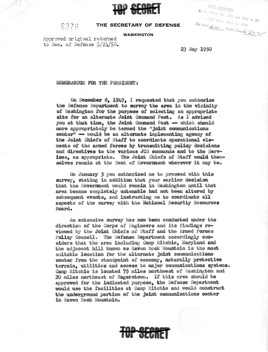 Memorandum from Secretary of Defense Louis Johnson to President Harry S. Truman, with Attachments and Related Material