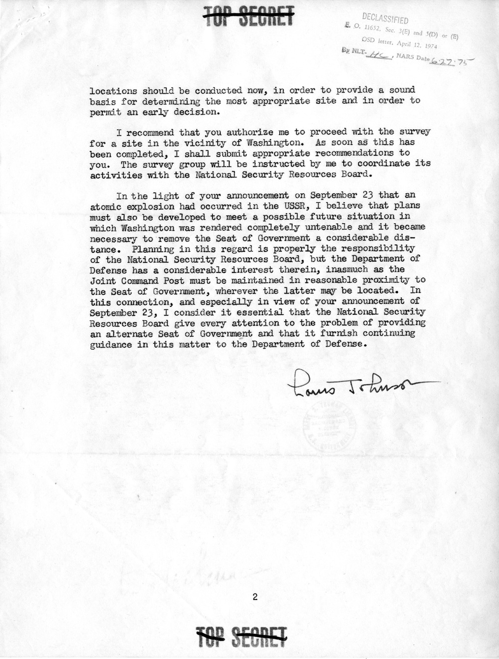 Memorandum from Secretary of Defense Louis Johnson to President Harry S. Truman, with Attachments and Related Material