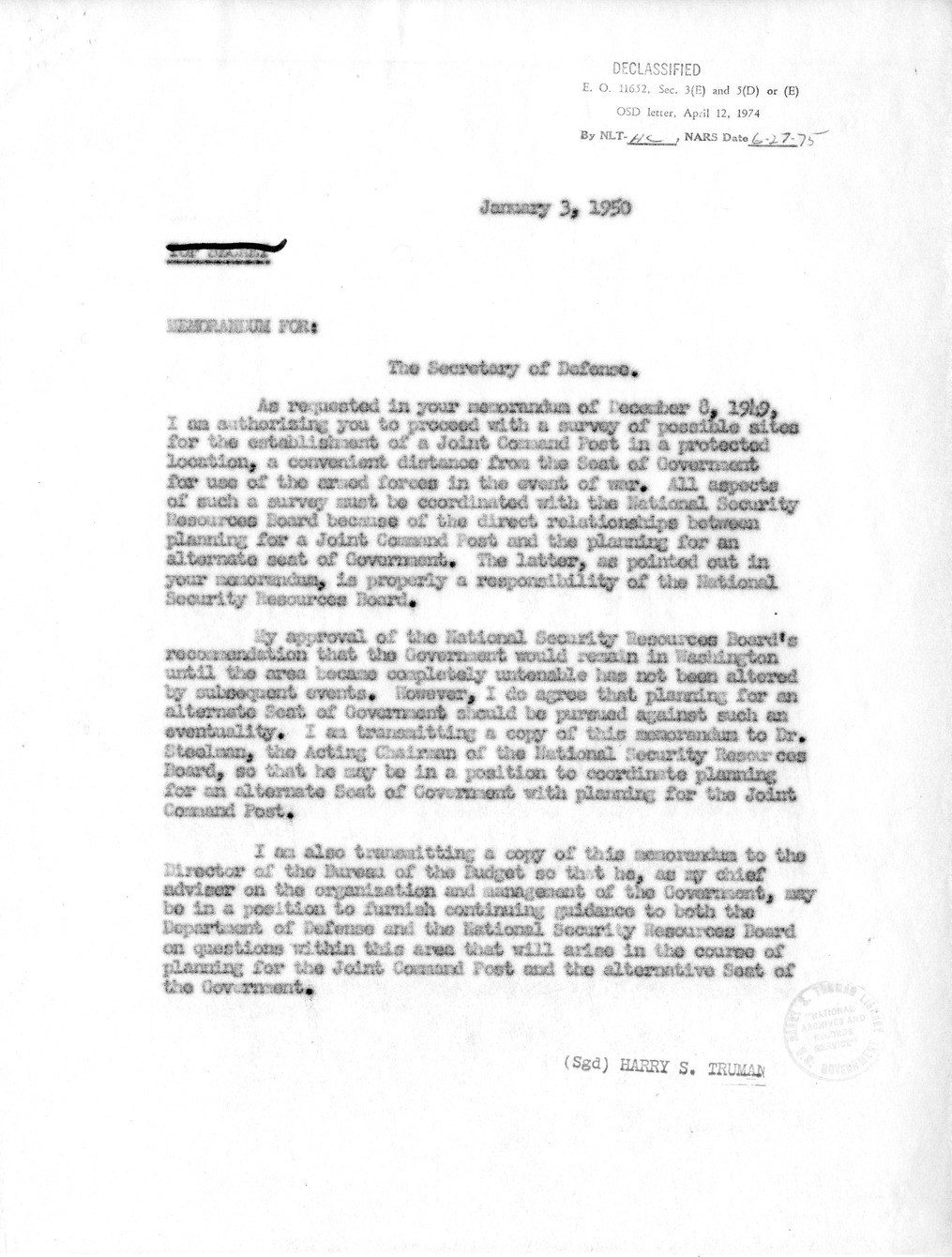 Memorandum from Secretary of Defense Louis Johnson to President Harry S. Truman, with Attachments and Related Material