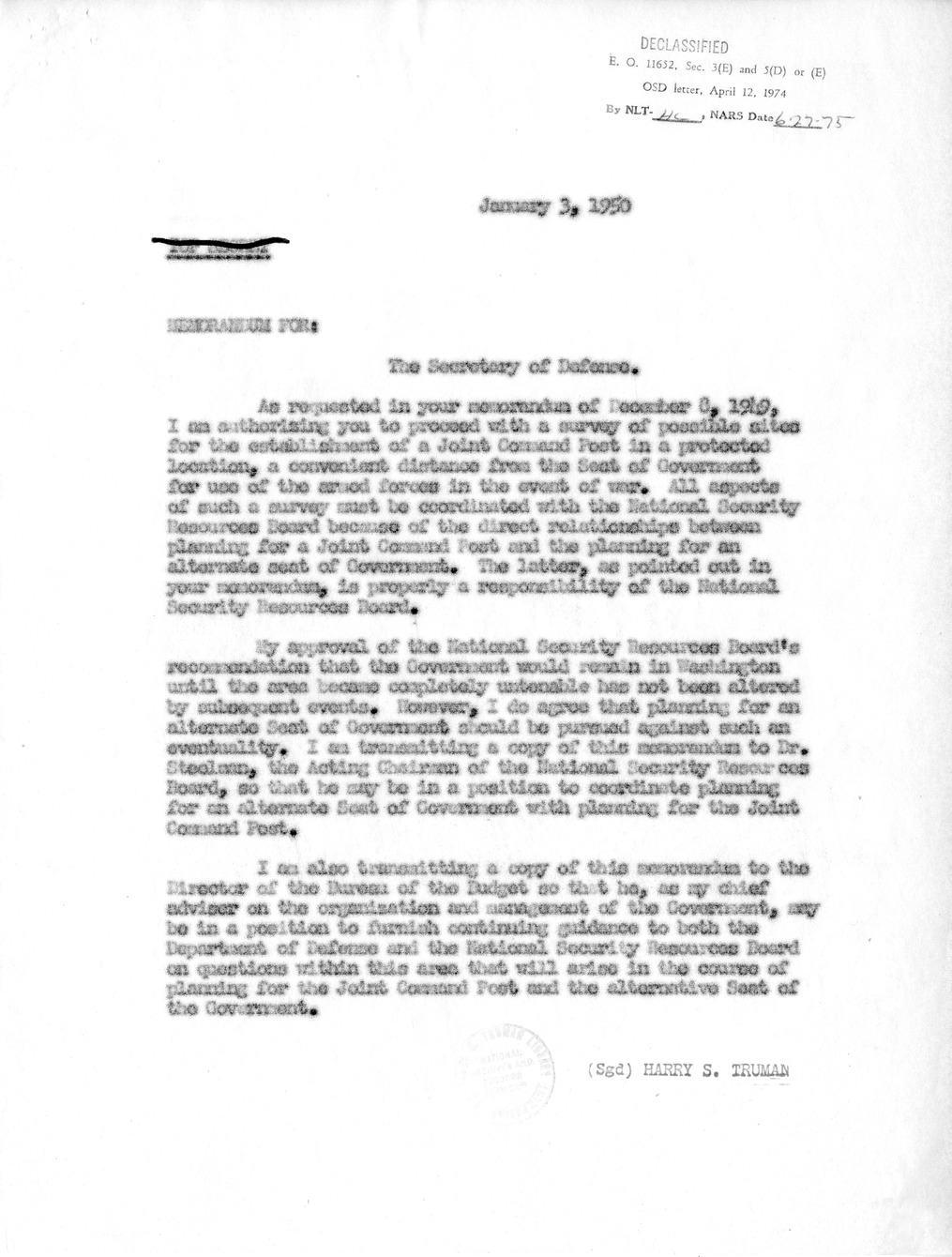 Memorandum from Secretary of Defense Louis Johnson to President Harry S. Truman, with Attachments and Related Material