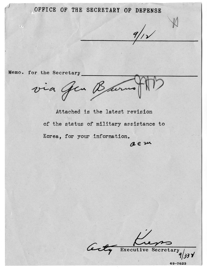 Memorandum from the Office of the Secretary of Defense to President Harry S. Truman with Attachments