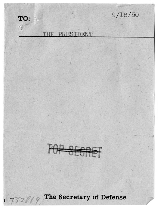 Memorandum from the Office of the Secretary of Defense to President Harry S. Truman with Attachments