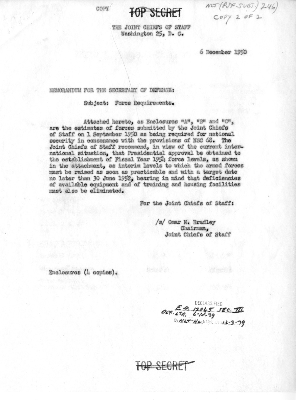Memorandum from Secretary of Defense George Marshall to President Harry S. Truman with Attachments