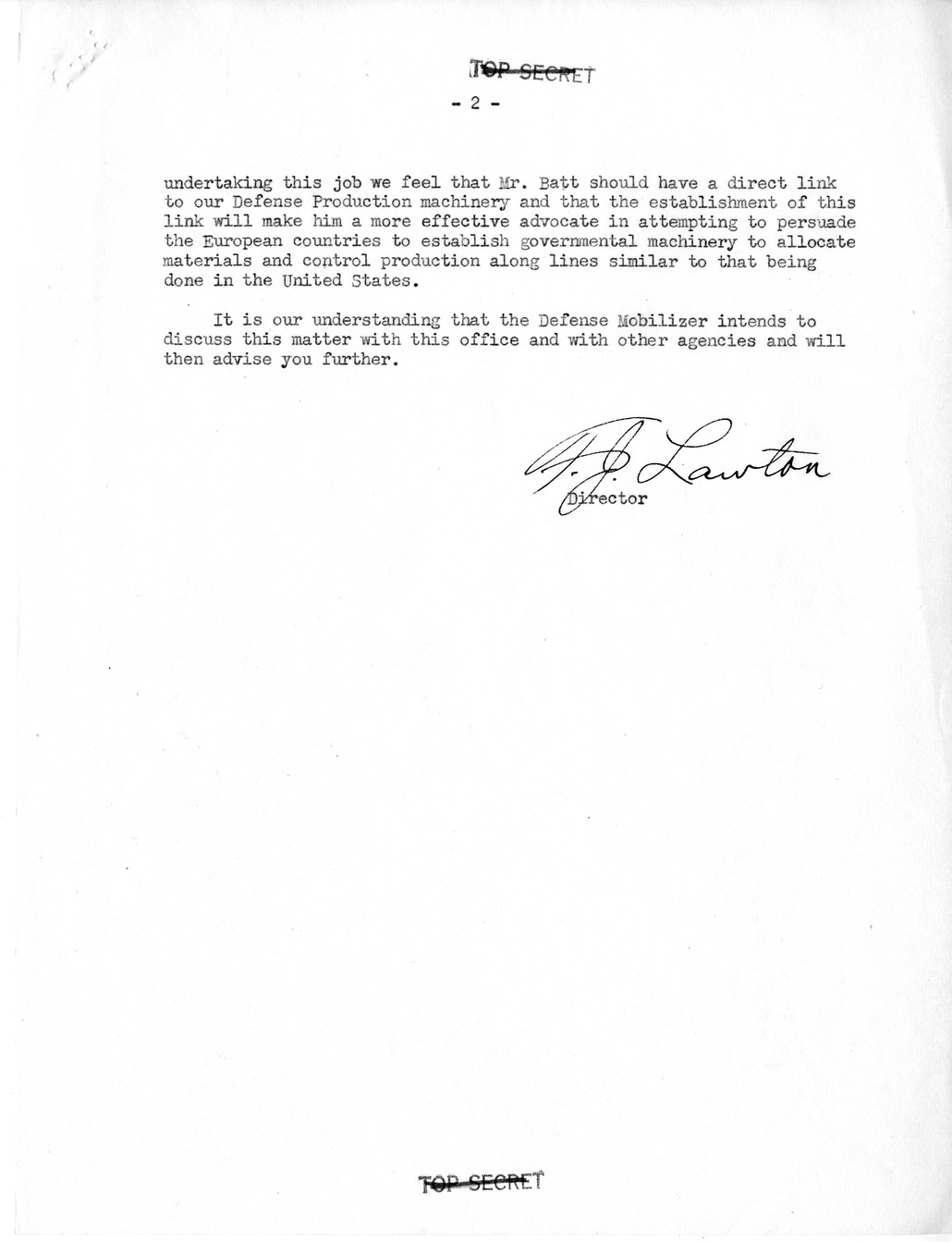 Memorandum from Frederick Lawton to President Harry S. Truman