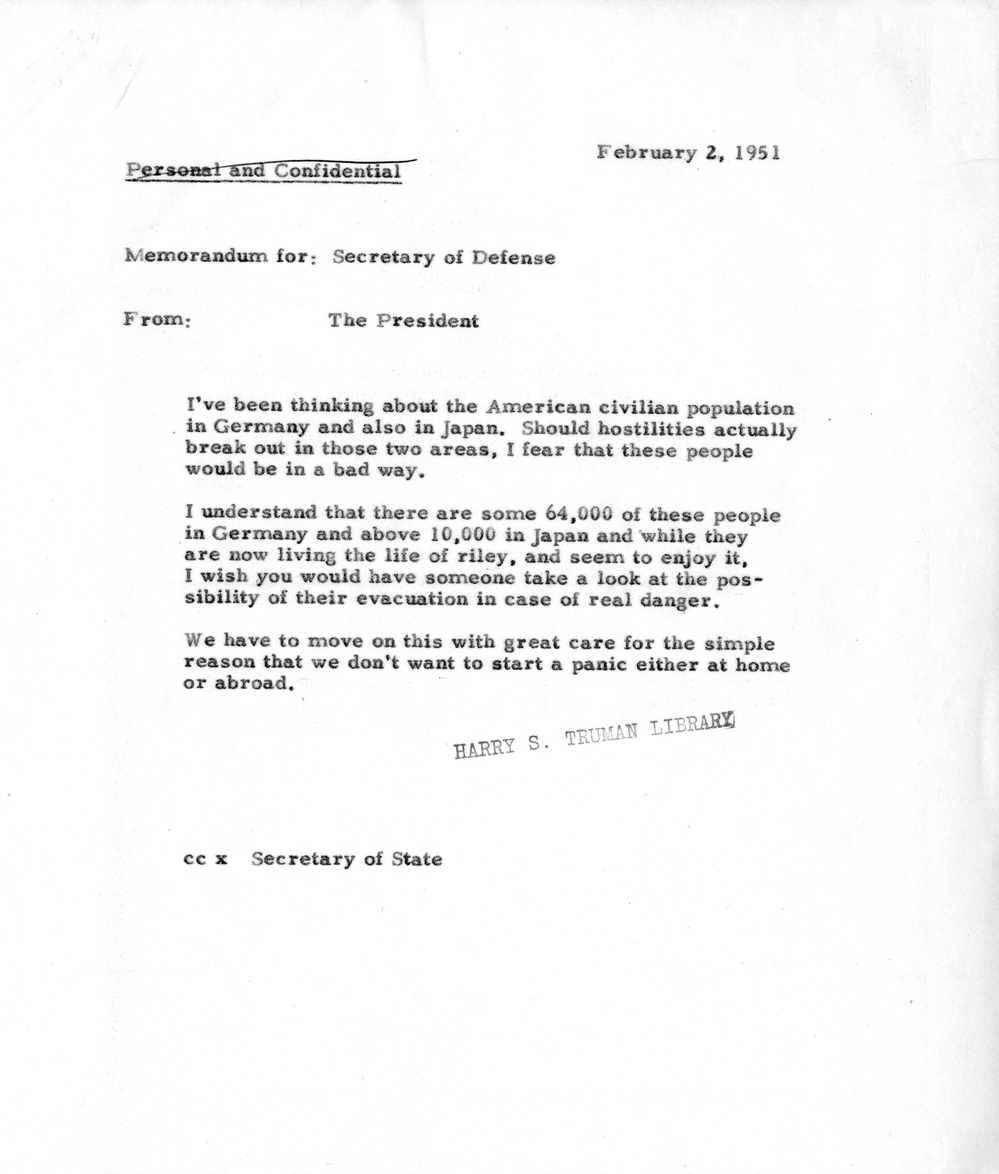 Correspondence Between President Harry S. Truman and Secretary of Defense George Marshall, with Attachments
