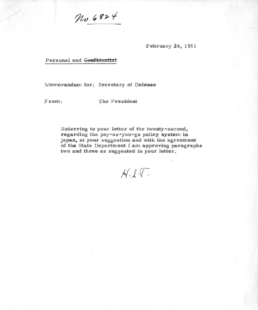 Correspondence Between President Harry S. Truman and Acting Secretary of Defense Robert Lovett