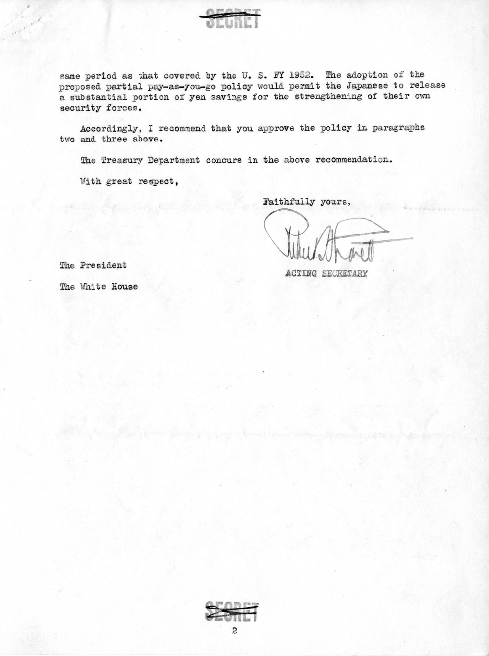 Correspondence Between President Harry S. Truman and Acting Secretary of Defense Robert Lovett