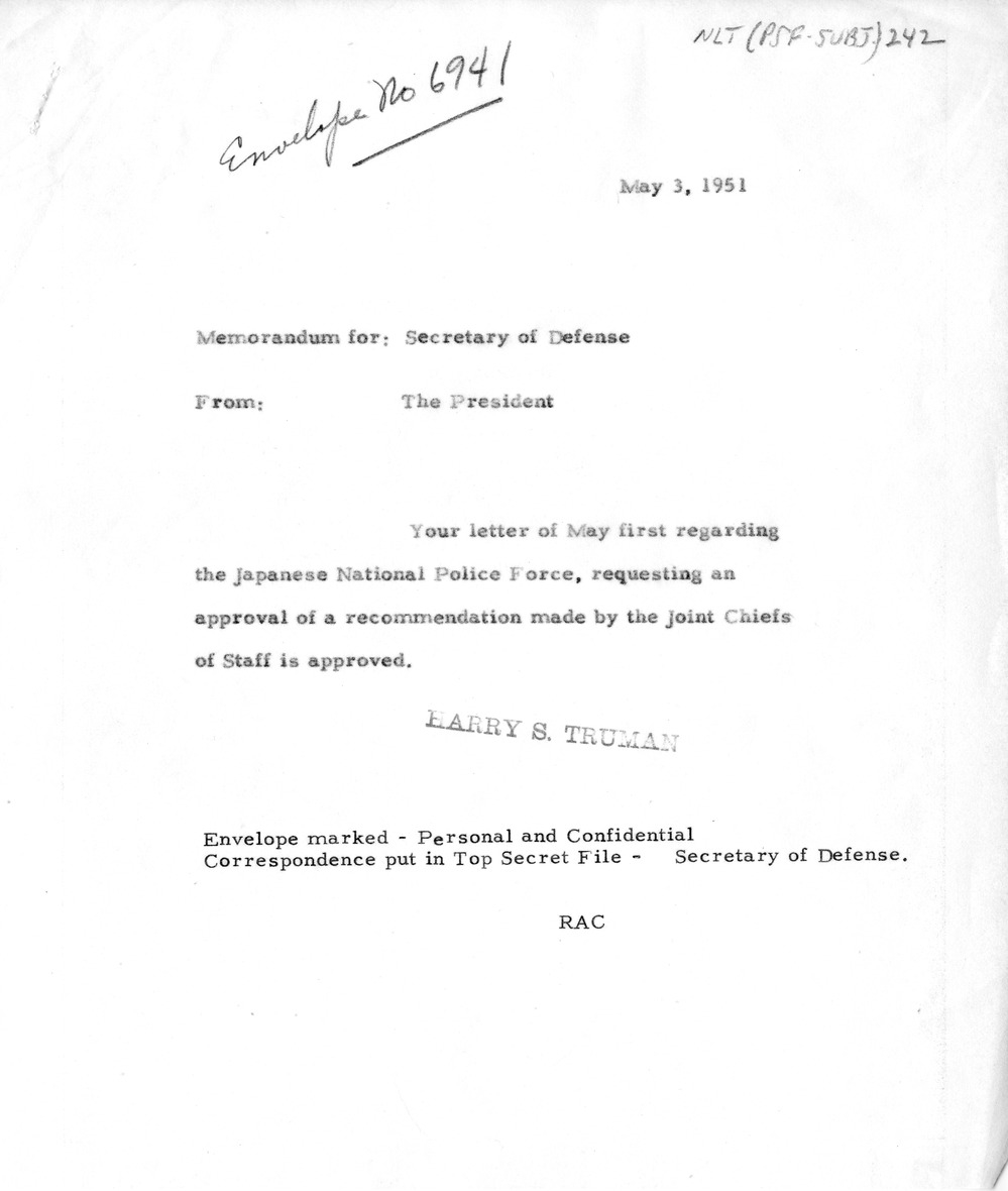 Correspondence Between President Harry S. Truman and Secretary of Defense George Marshall