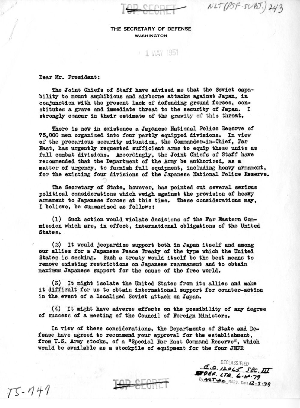 Correspondence Between President Harry S. Truman and Secretary of Defense George Marshall