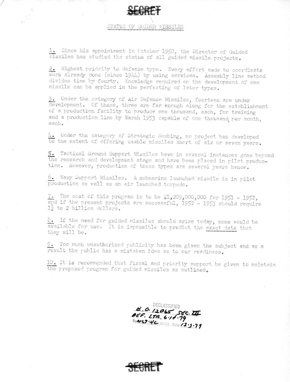 Memorandum from Deputy Secretary of Defense Robert Lovett to President Harry S. Truman with Attachment