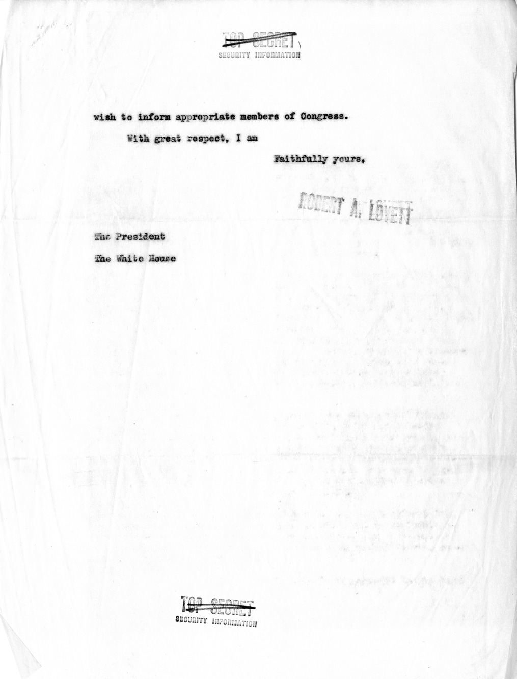 Memorandum from Secretary of Defense Robert Lovett to President Harry S. Truman
