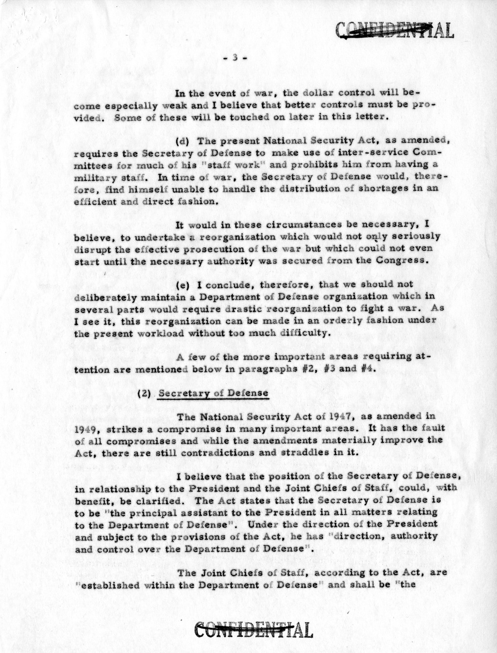 Memorandum from Secretary of Defense Robert Lovett to President Harry S. Truman