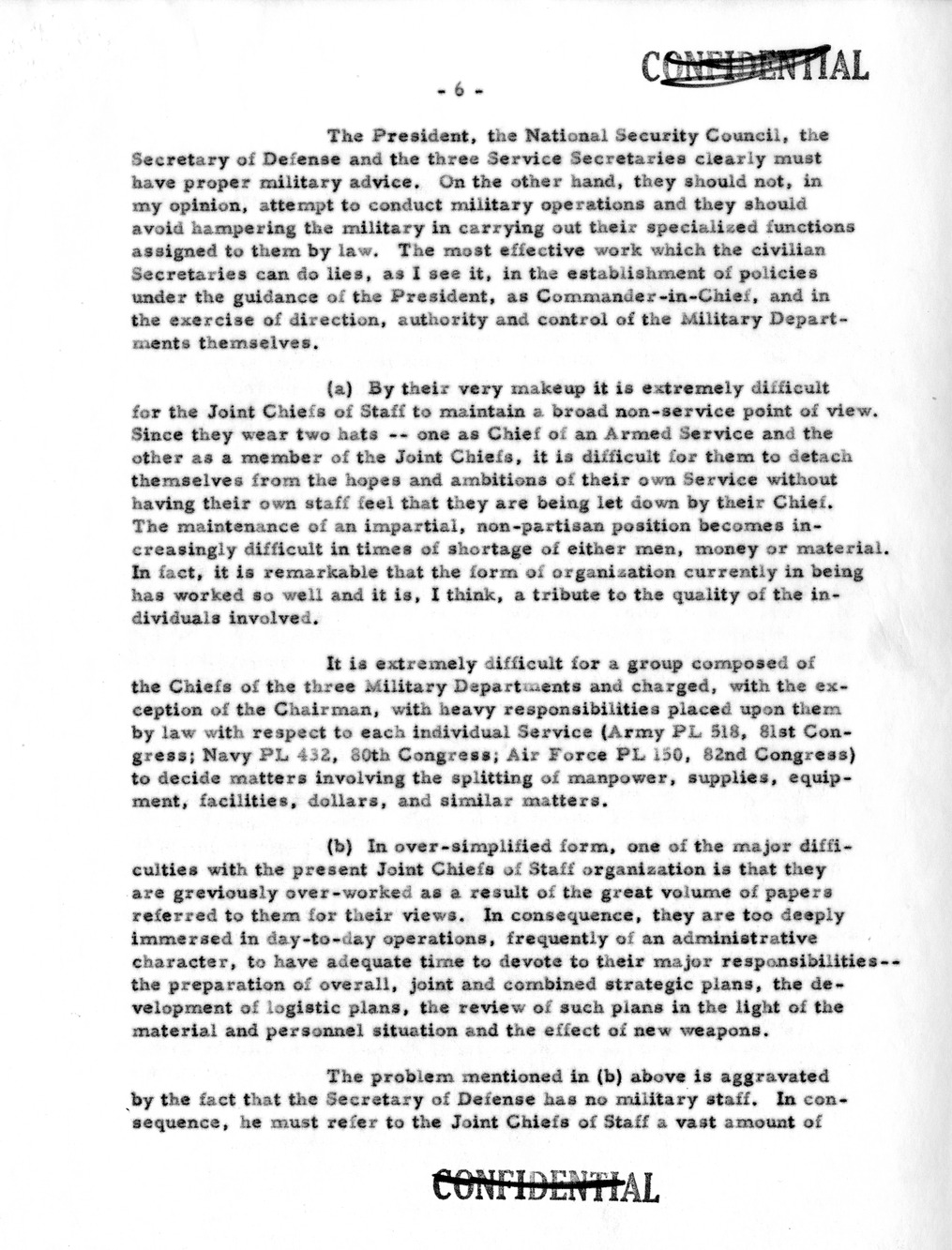 Memorandum from Secretary of Defense Robert Lovett to President Harry S. Truman