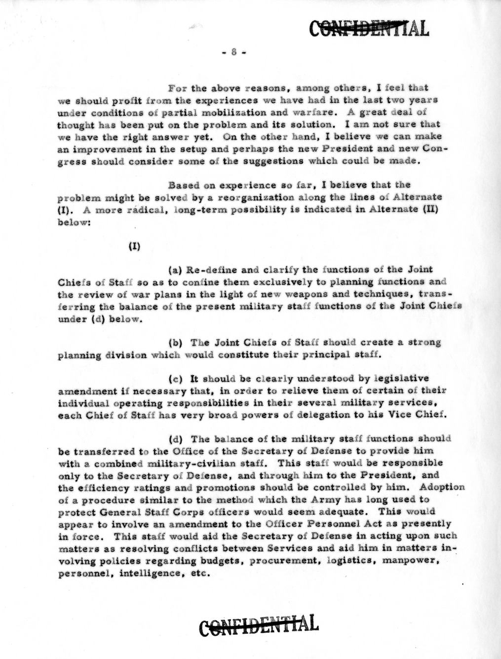 Memorandum from Secretary of Defense Robert Lovett to President Harry S. Truman