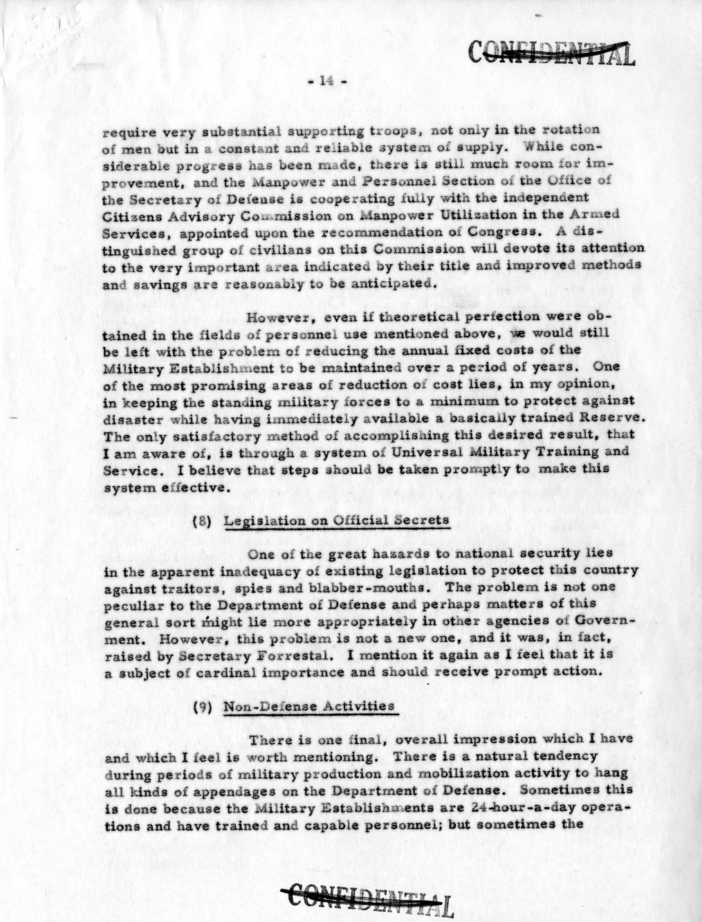Memorandum from Secretary of Defense Robert Lovett to President Harry S. Truman
