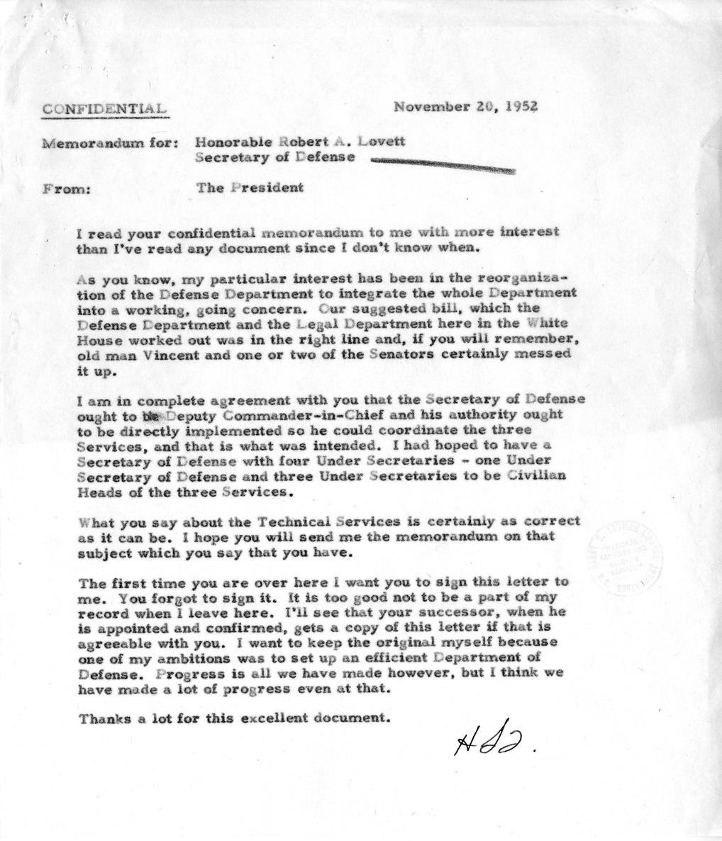 Memorandum from Russell P. Andrews to John Steelman with Attachments