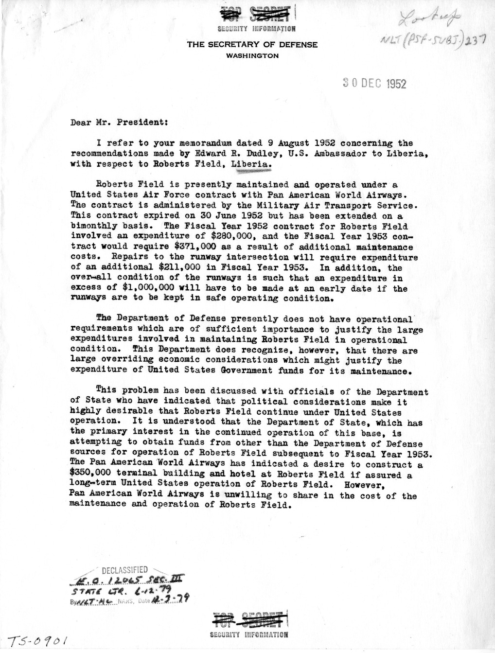 Correspondence Between President Harry S. Truman and Secretary of Defense Robert Lovett, with Attachments
