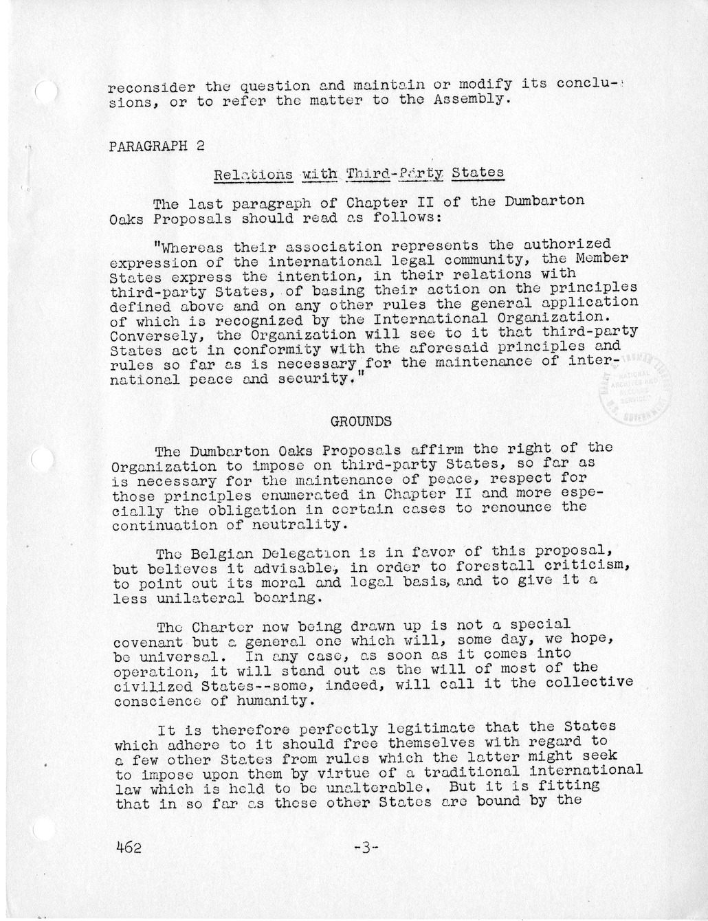 Report, Comments and Proposed Amendments Concerning the Dumbarton Oaks Proposals, Submitted by the Delegations to the United Nations Conference on International Organization