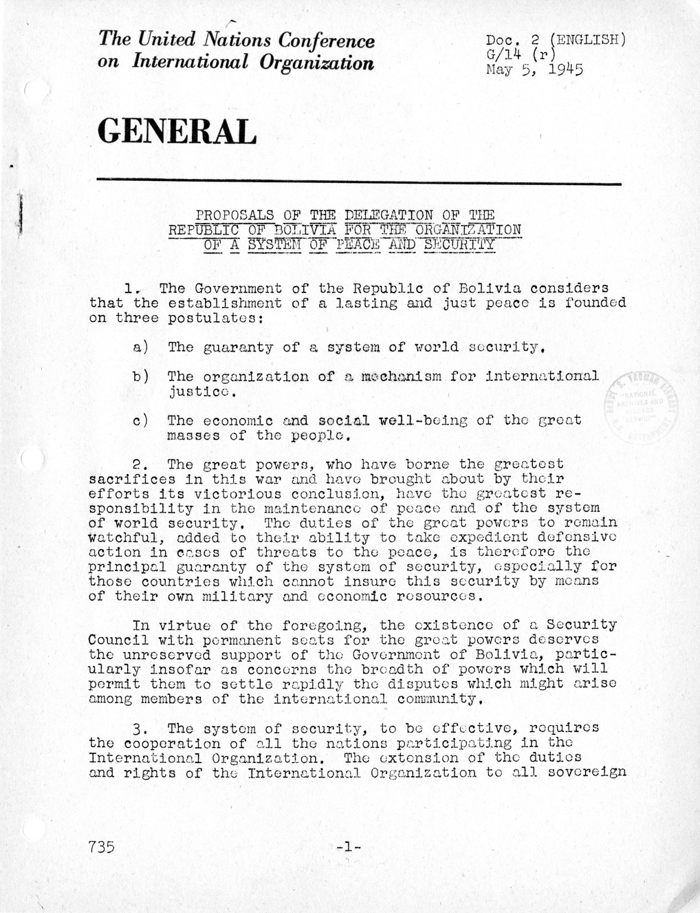 Report, Comments and Proposed Amendments Concerning the Dumbarton Oaks Proposals, Submitted by the Delegations to the United Nations Conference on International Organization