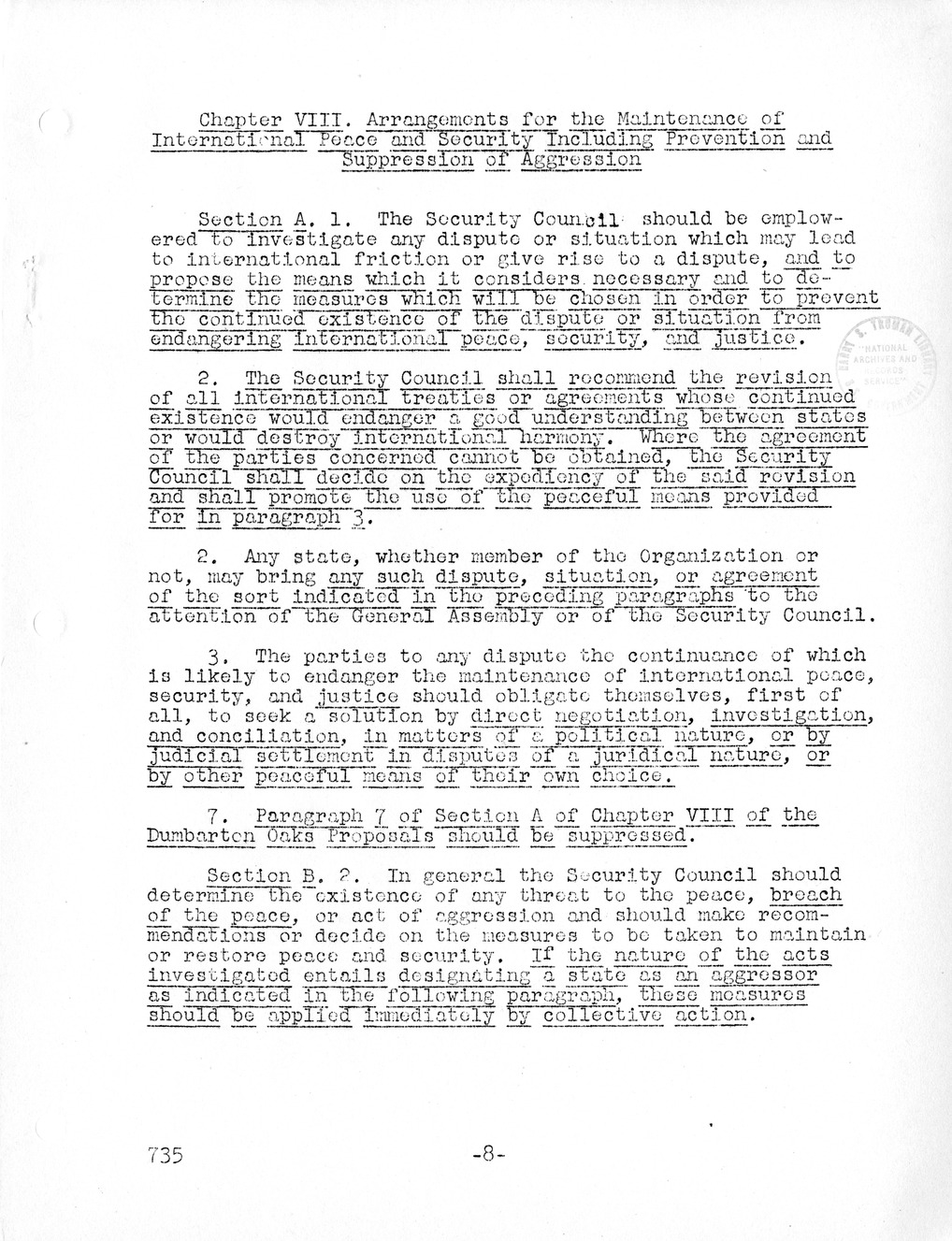 Report, Comments and Proposed Amendments Concerning the Dumbarton Oaks Proposals, Submitted by the Delegations to the United Nations Conference on International Organization
