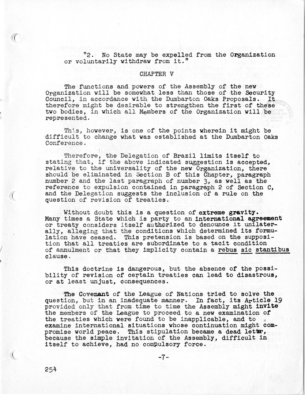 Report, Comments and Proposed Amendments Concerning the Dumbarton Oaks Proposals, Submitted by the Delegations to the United Nations Conference on International Organization